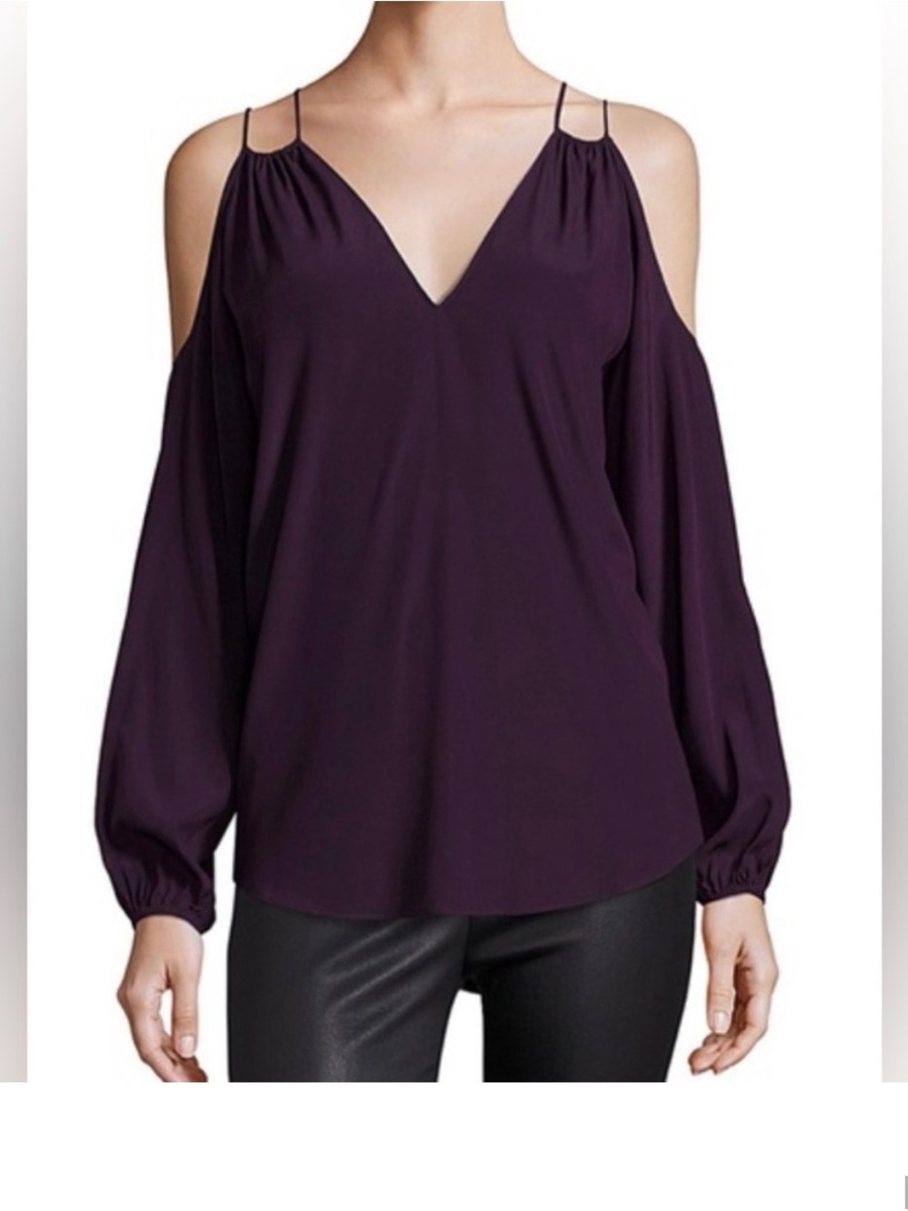 Ramy Brook Cold-Shoulder V-Neck Blouse in Plum